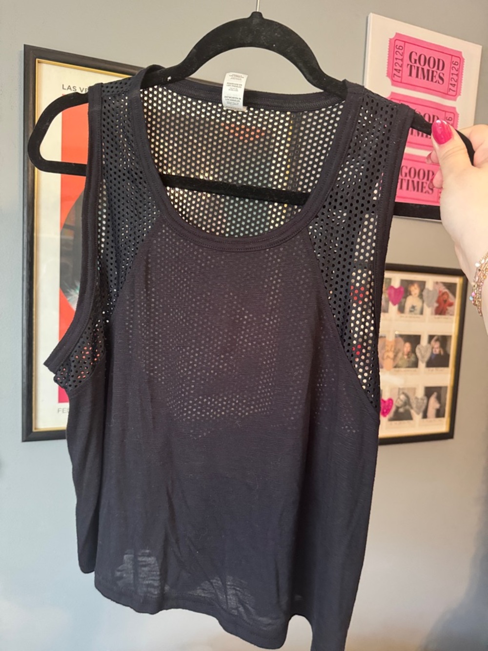 Black Mesh Panel Sleeveless Tank Top